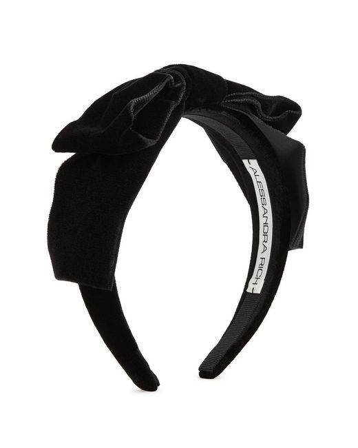 Alessandra Rich Black Bow-Embellished Velvet Headband