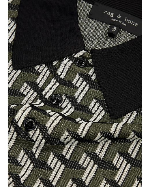 Rag & Bone Black Vaughn Geometric Knitted Polo Shirt for men