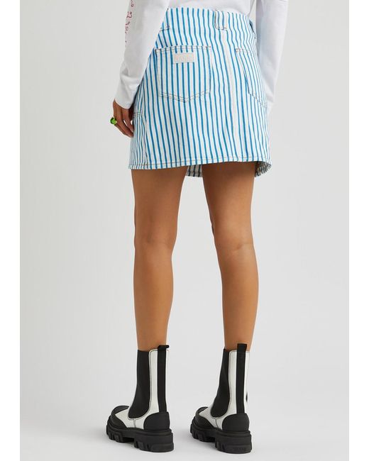 Ganni Blue Striped Denim Mini Skirt