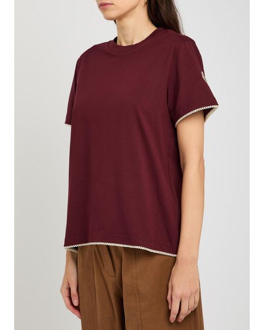 Moncler Red Logo-Appliquéd Scalloped Cotton T-Shirt