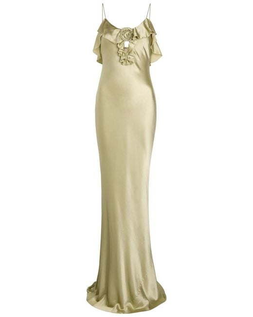 De La Vali Metallic Esperanza Ruffle-Trimmed Silk-Blend Maxi Dress