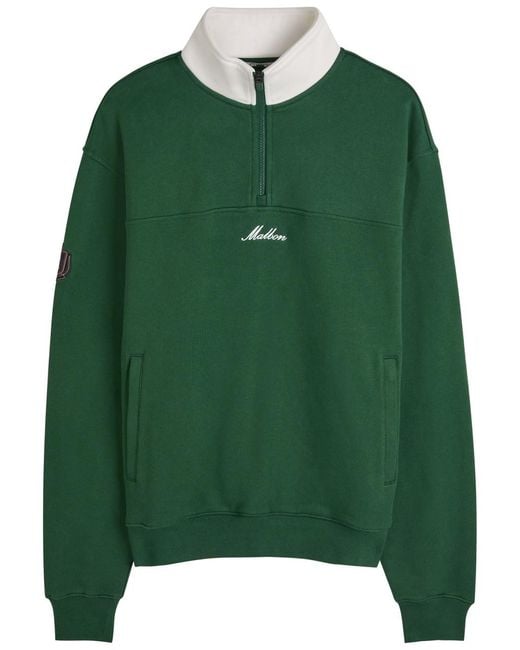 Malbon Green Milton Logo-Embroidered Half-Zip Cotton Sweatshirt for men