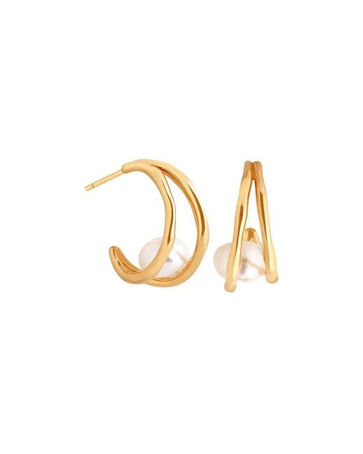 Astrid & Miyu Metallic Molten Illusion Pearl 18K-Plated Hoop Earrings