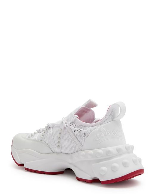 Christian Louboutin White Trailnrun Panelled Mesh-Knit Sneakers