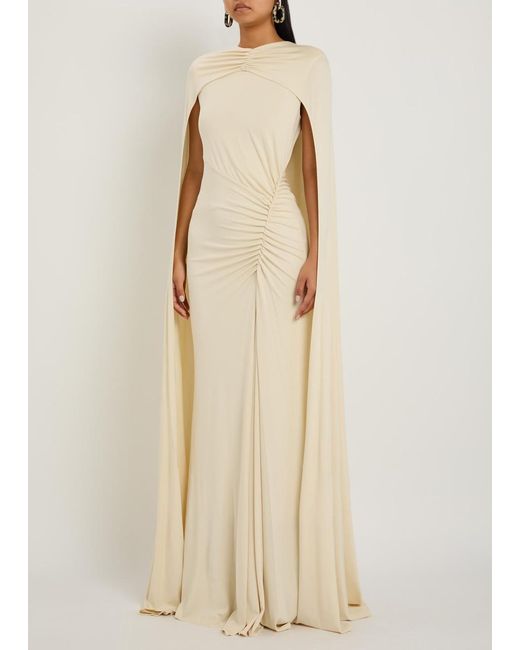 Jonathan Simkhai Natural Demi Draped Cape Jersey Gown