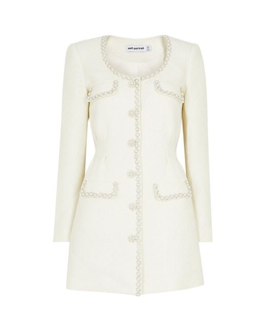 Self-Portrait Embellished Tweed Mini Dress in White | Lyst Self-Portrait Embellished Tweed Mini Dress in White | Lyst