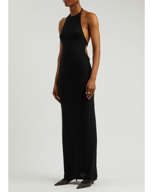 Saint Laurent Black Halterneck Open-Back Knitted Maxi Dress