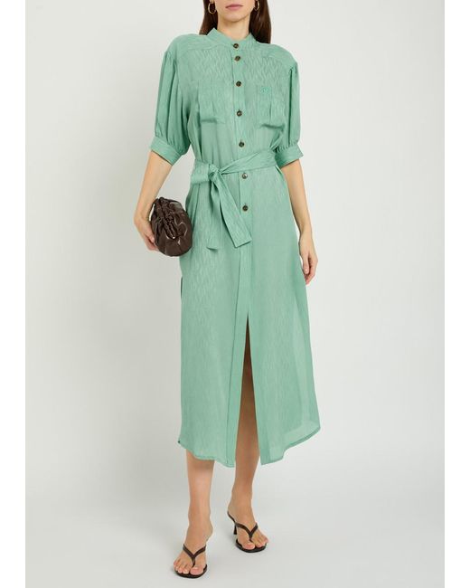 Blazé Milano Green Belted Silk Midi Dress
