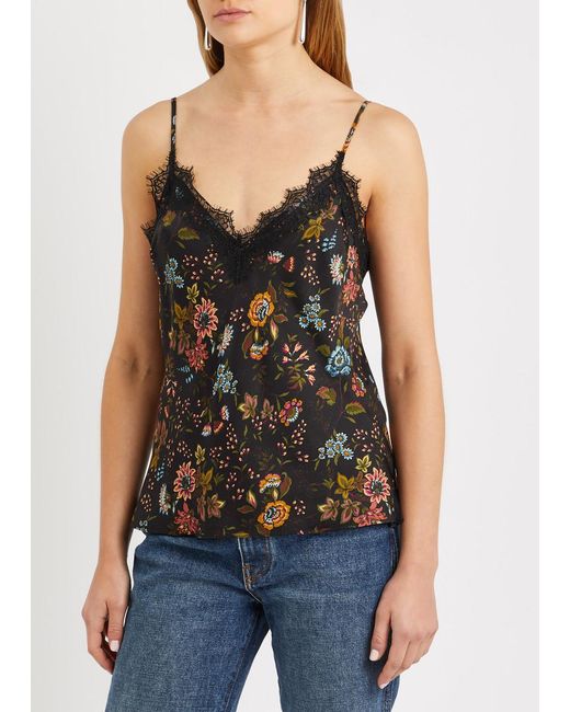 Veronica Beard Black Ciarlo Floral-print Silk-blend Satin Camisole Top