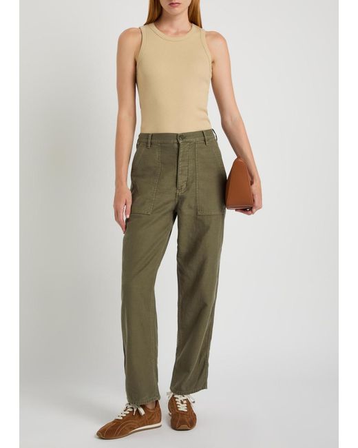 Nili Lotan Green Earl Straight-Leg Cotton Trousers