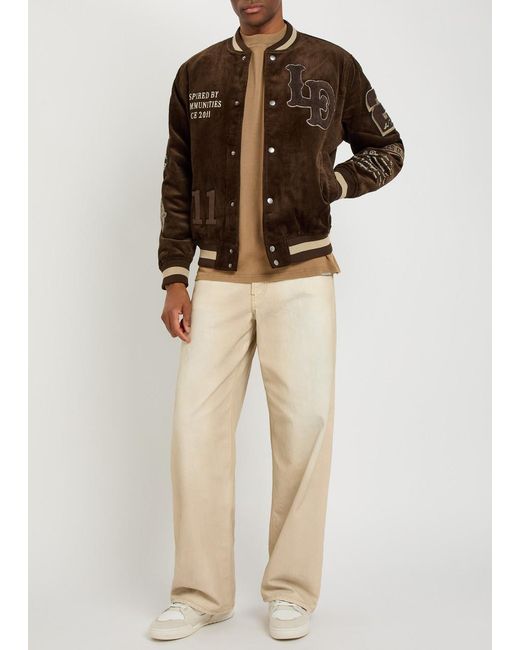 Les Deux Black Quilted Appliquéd Corduroy Varsity Jacket for men