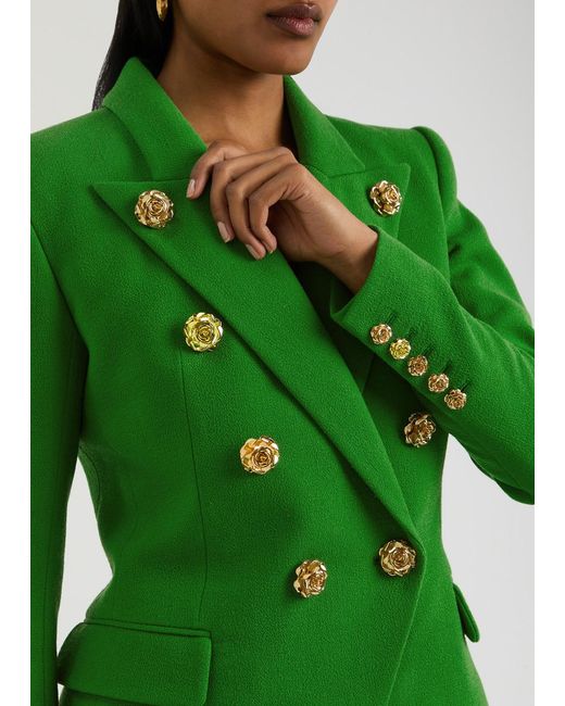 Balmain Green Floral-Embellished Wool Blazer