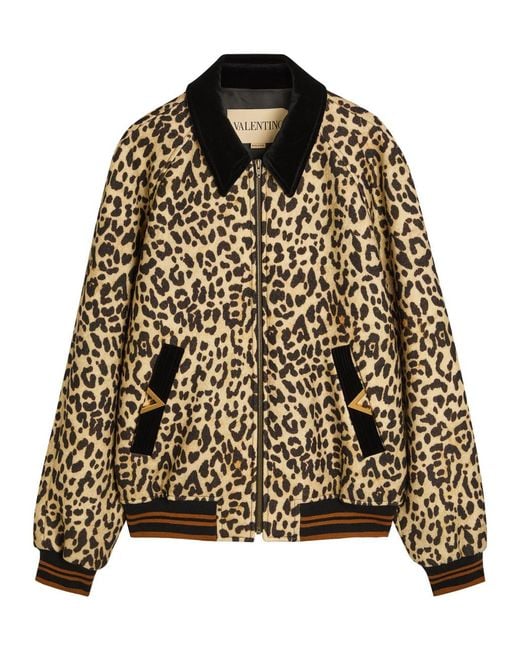 Valentino Garavani Black Leopard Velvet-Trim Wool Bomber Jacket for men