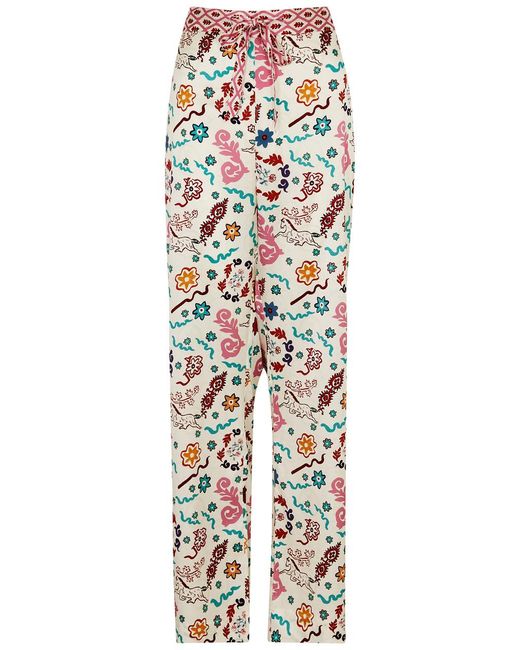 Jessica Russell Flint White Danpatch Silk-satin Pyjama Trousers