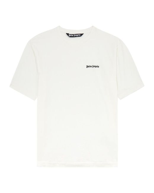 Palm Angels White Logo-print Cotton T-shirt for men