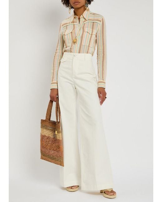 Chloé White Flared-Leg Canvas Trousers