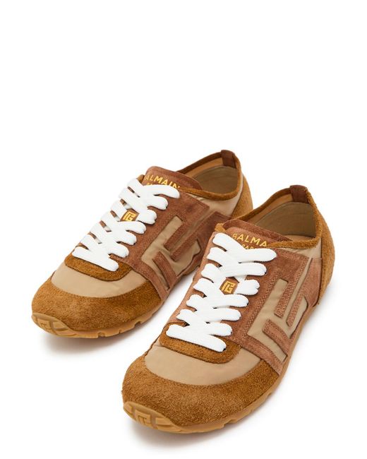 Balmain Brown Racer 45 Suede And Nylon Sneakers