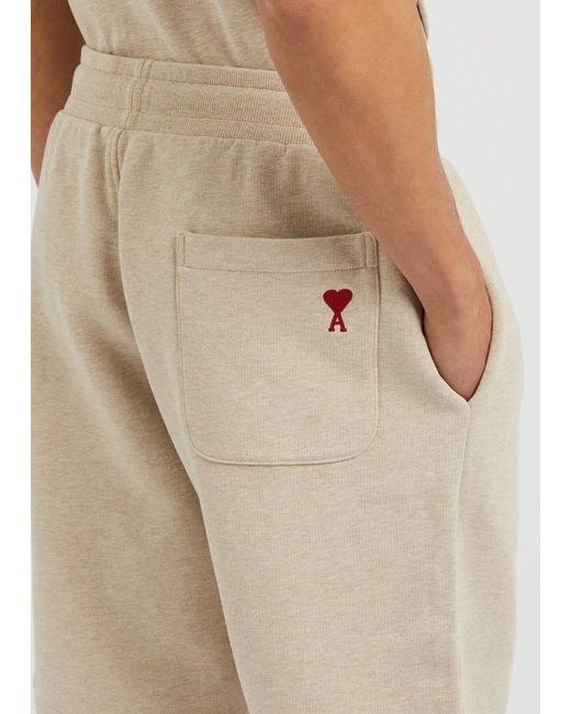 AMI Natural Logo-Embroidered Stretch-Cotton Shorts for men