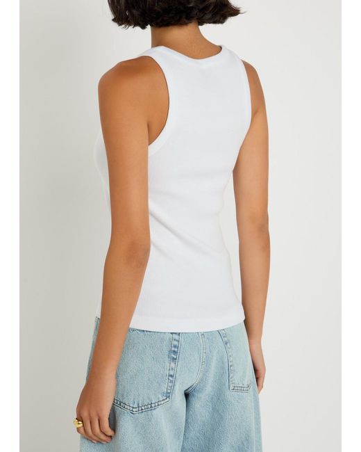 Vince White Ribbed Cotton-Blend Tank