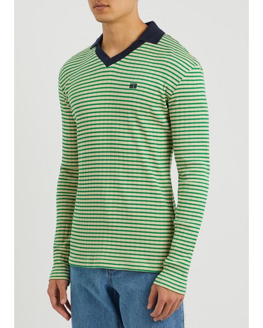 Wales Bonner Green Sonic Striped Stretch-Cotton Polo Shirt for men