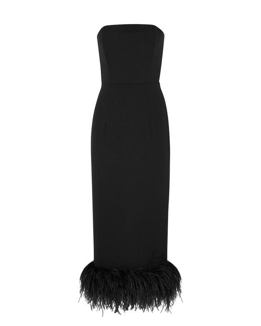 16Arlington Black Minelli Feather-Trimmed Midi Dress