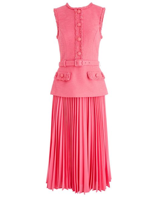 Rebecca Vallance Pink Montana Layered Tweed Midi Dress
