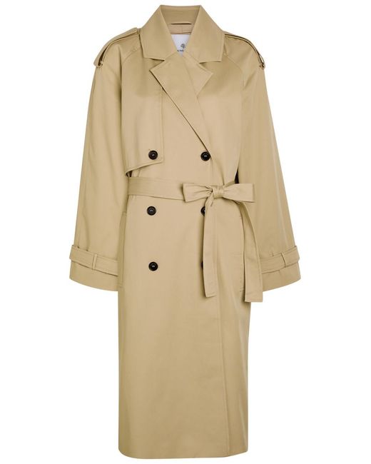 Anine Bing Natural Rickie Double-Breasted Stretch-Cotton Trench Coat
