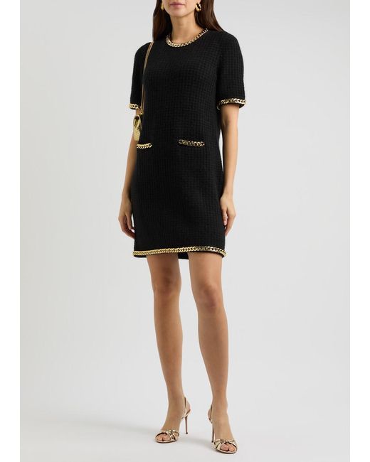 Tory Burch Black Chain-Trimmed Wool-Blend Dress