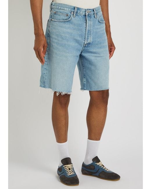 Agolde Blue Anson Frayed Denim Shorts for men