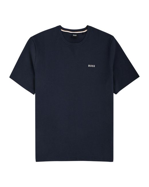Boss Blue Waffle-Knit Cotton-Blend T-Shirt for men