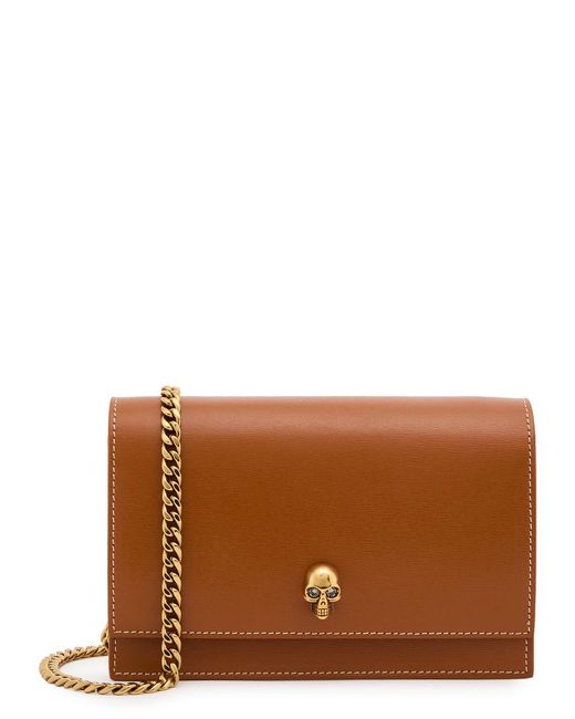 Alexander McQueen Brown Skull Small Saffiano Leather Shoulder Bag