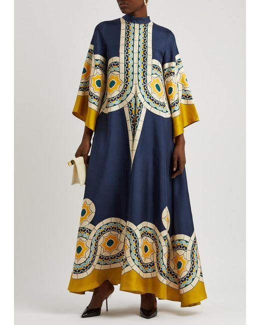 LaDoubleJ Multicolor Magnifico Printed Silk-Satin Maxi Dress