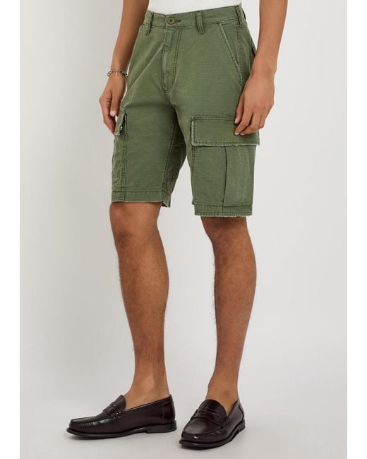 CHERRY LA Green Paint-Splatter Cotton Cargo Shorts for men