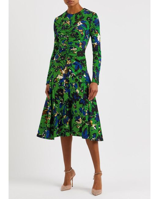 Erdem Green Floral-print Jersey Midi Dress