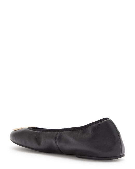 Tory Burch Black Reva Travel Logo Leather Ballet Flats