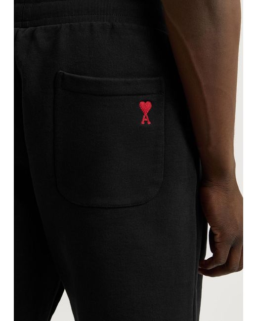 AMI Black Logo-Embroidered Stretch-Cotton Shorts for men