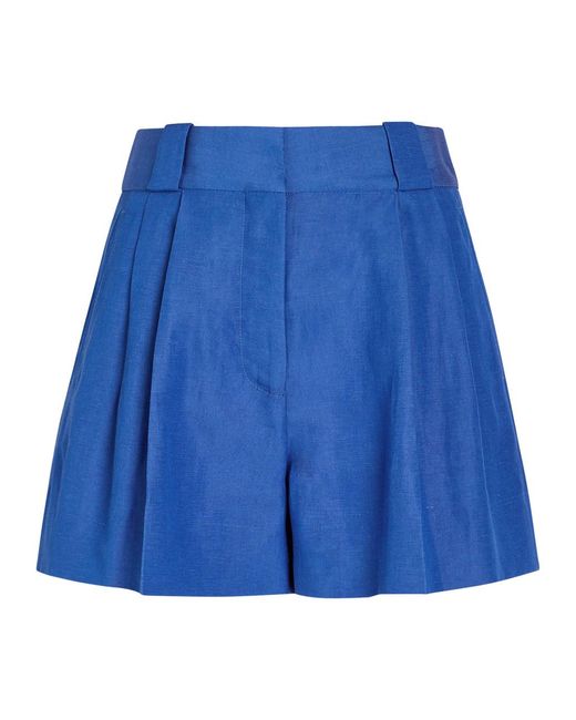Blazé Milano Blue Selle Pleated Silk And Linen-Blend Shorts
