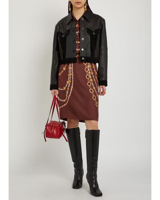 Versace Brown Printed Silk Midi Skirt