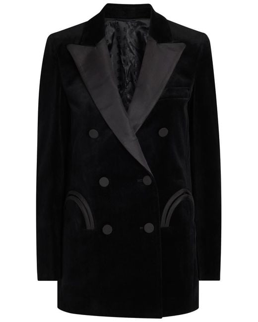Blazé Milano Black Everyday Double-Breasted Velvet Blazer Uk10