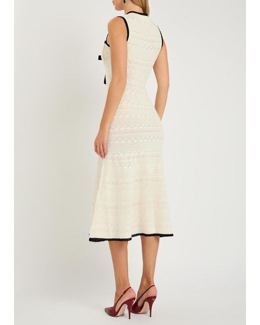 Self-Portrait White Pointelle-Knit Midi Dress