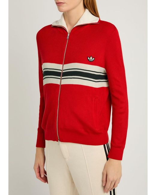 Wales Bonner Red Adidas X Stripe-Intarsia Knit Cardigan