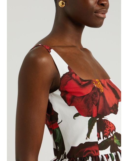 Alexander McQueen Red Floral-Print Cotton Mini Dress