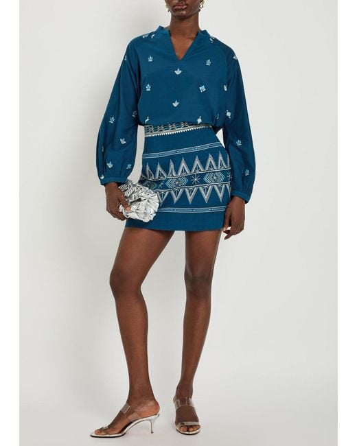 Emporio Sirenuse Blue Ilizia Embroidered Cotton And Silk-Blend Shirt