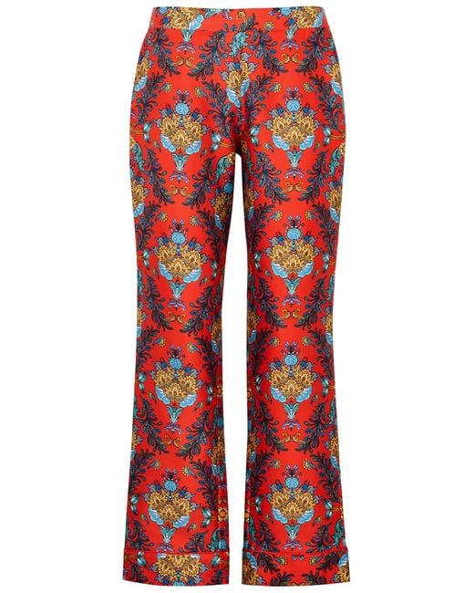 Borgo De Nor Red Eden Printed Silk-satin Trousers