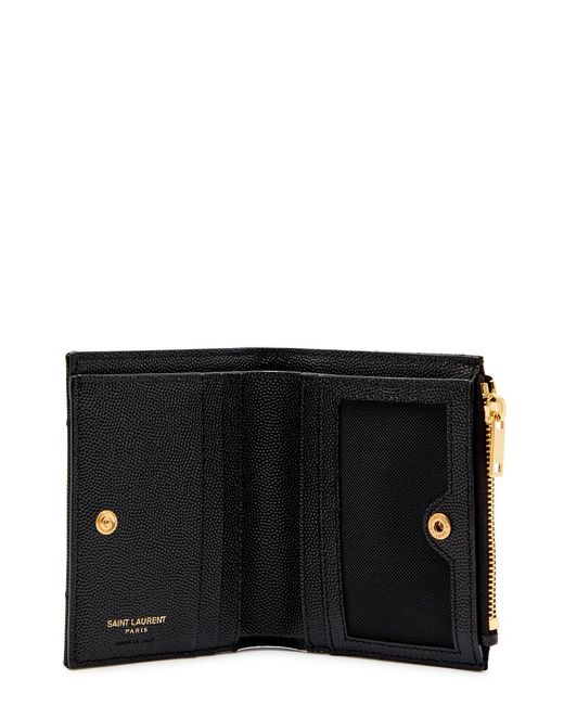 Saint Laurent Black Cassandre Pebbled Leather Wallet