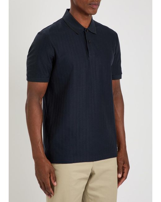 Boss Blue Parley Striped-Knit Cotton Polo Shirt for men