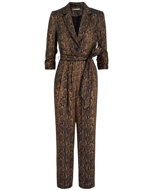 Alice + Olivia Brown Louetta Python-Print Satin Jumpsuit