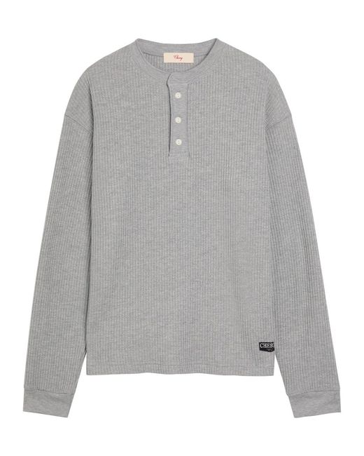 CHERRY LA Gray Chevron Classic Waffle Henley T-Shirt for men