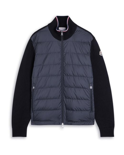 Moncler Blue Quilted Shell And Knit Jacket for men