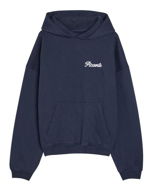 Picante Blue Tailor Embroidered Hooded Cotton Sweatshirt for men